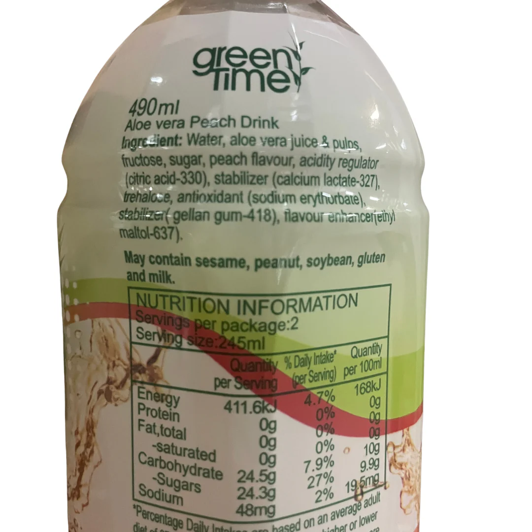 [SYD]GREEN TIME Aloe Vera Drink Peach 490ml x 24ea - Image 2
